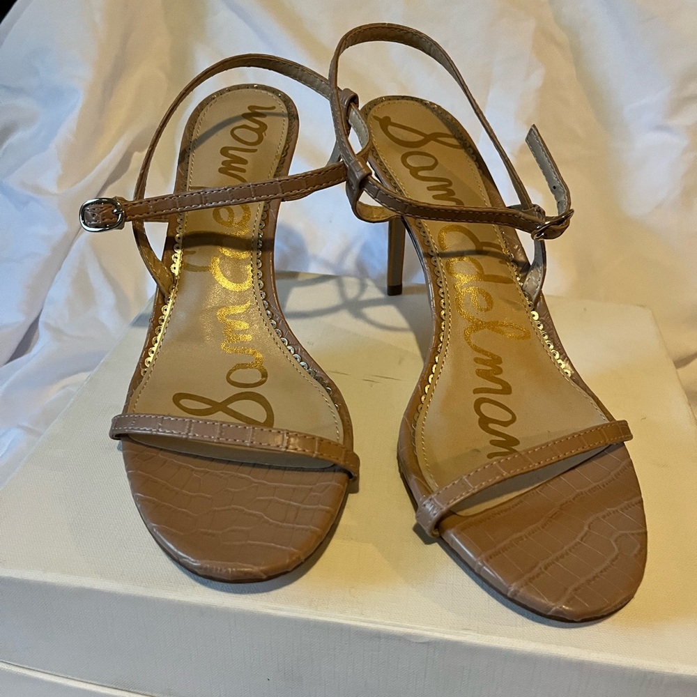 Sam Edelman Nude Croc-Embossed Leather Strappy Sandals